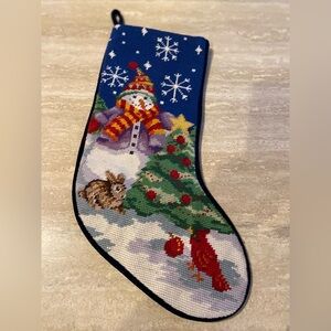 Cross Stitch Christmas Stocking Snowman Cardinal Bird